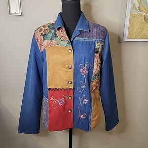 VINTAGE Koret City Blues 1990s Boho Denim Cottagecore Patchwork Jacket Women's M